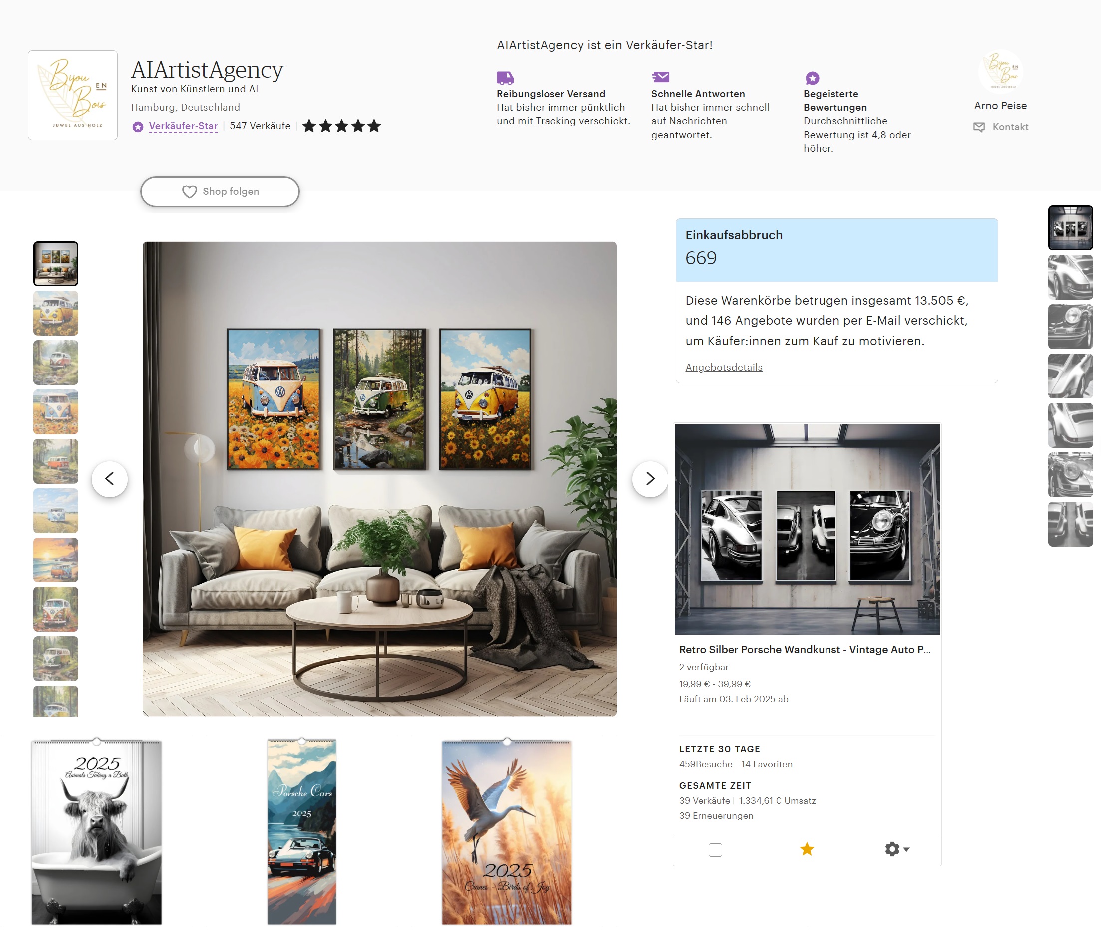 Etsy Shop - 750 Verkäufe, 100 Bewertungen