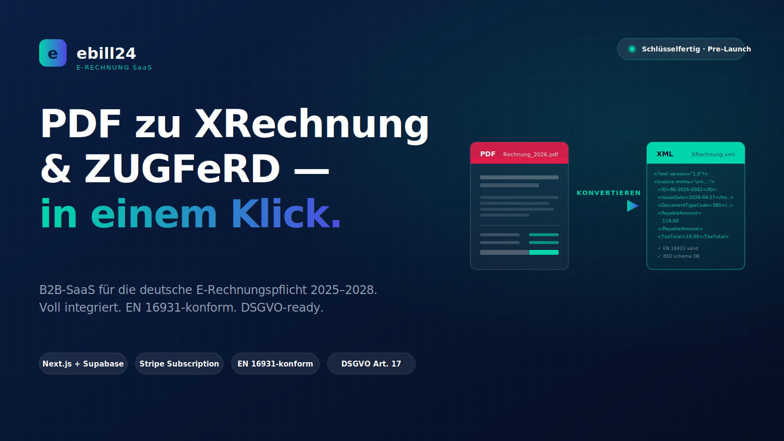 ebill24.de – Komplettes E-Rechnungs-SaaS (Code + Domain + Branding + Stripe)