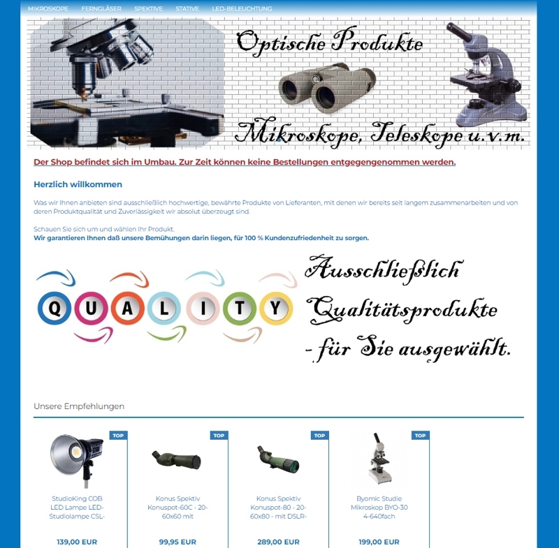 Außergewöhnliches Starterprojekt: Shop optische Produkte.