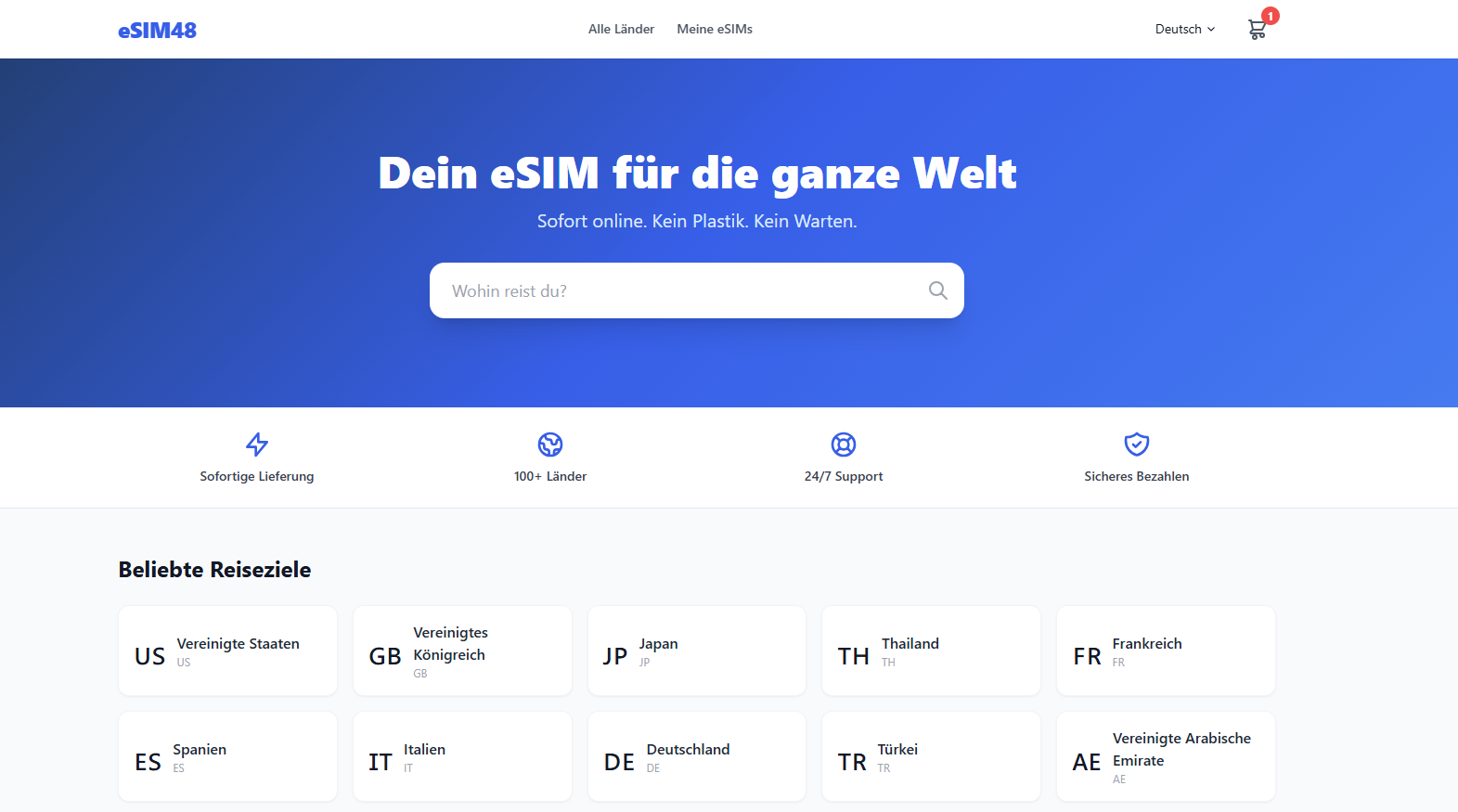Schlüsselfertiger & vollautomatisierter eSIM-Onlineshop (Bereit für den Launch!)