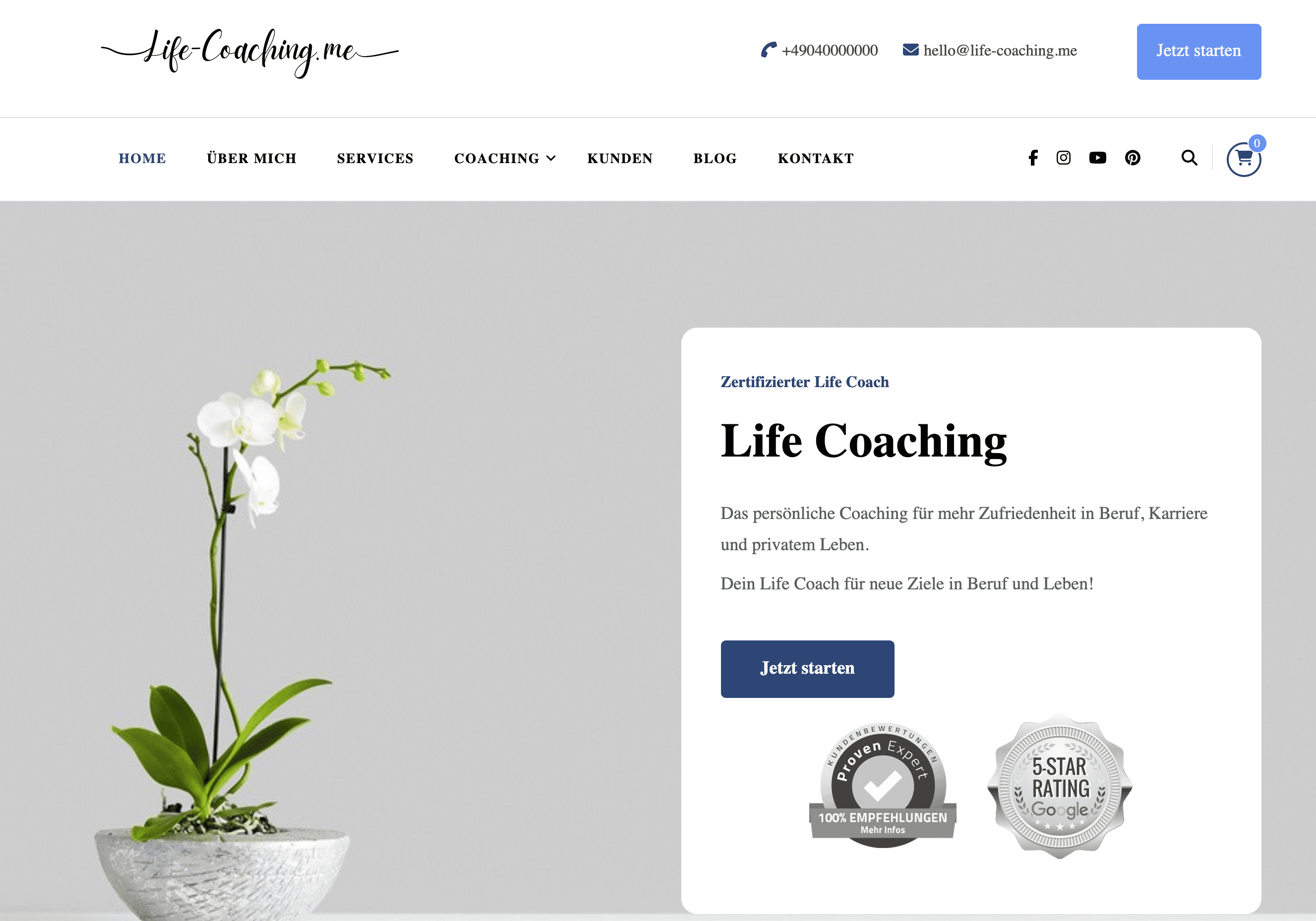 Life Coaching Plattform mit Premium-Domain
