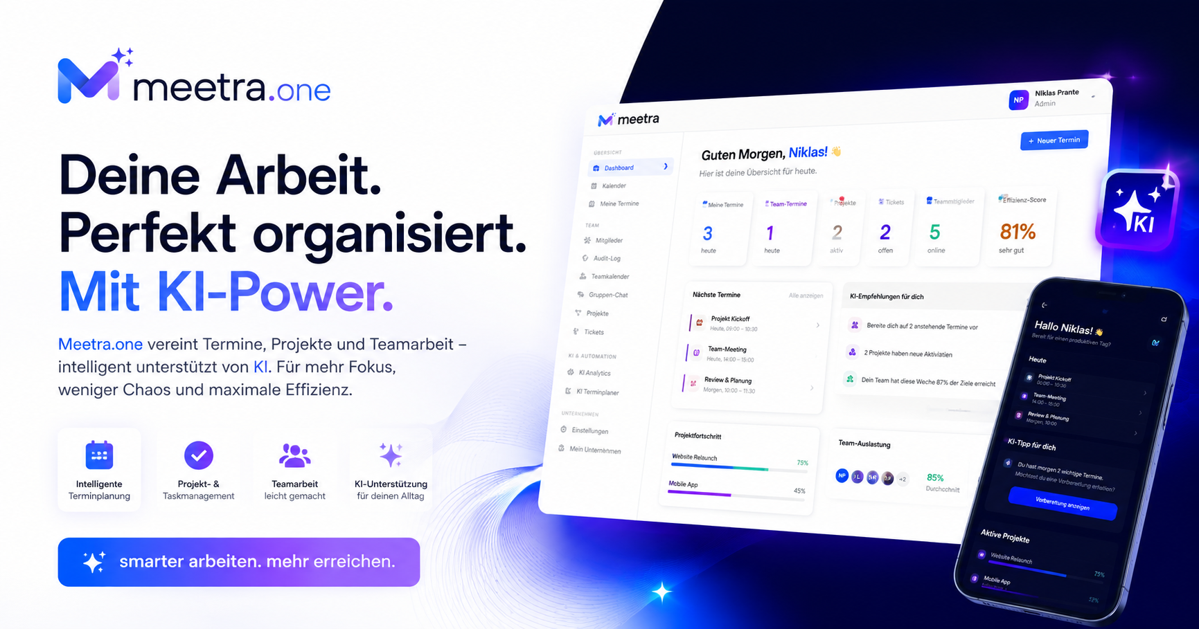 Terminplanung, Projektmanagement, Teamverwaltung und KI-Unterstützung