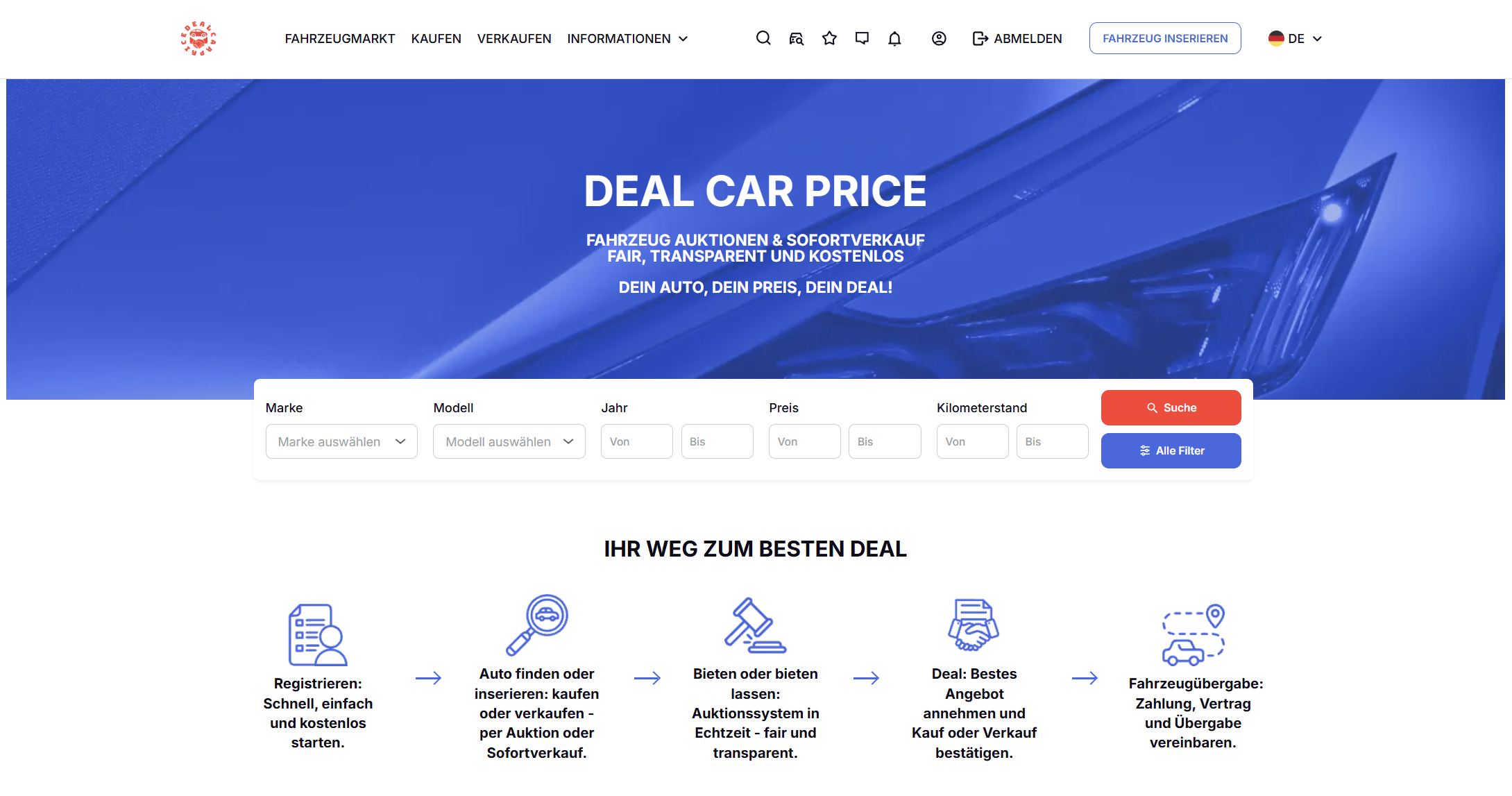  DEAL CAR PRICE Schlüsselfertige B2B Auto Auktionsplattform