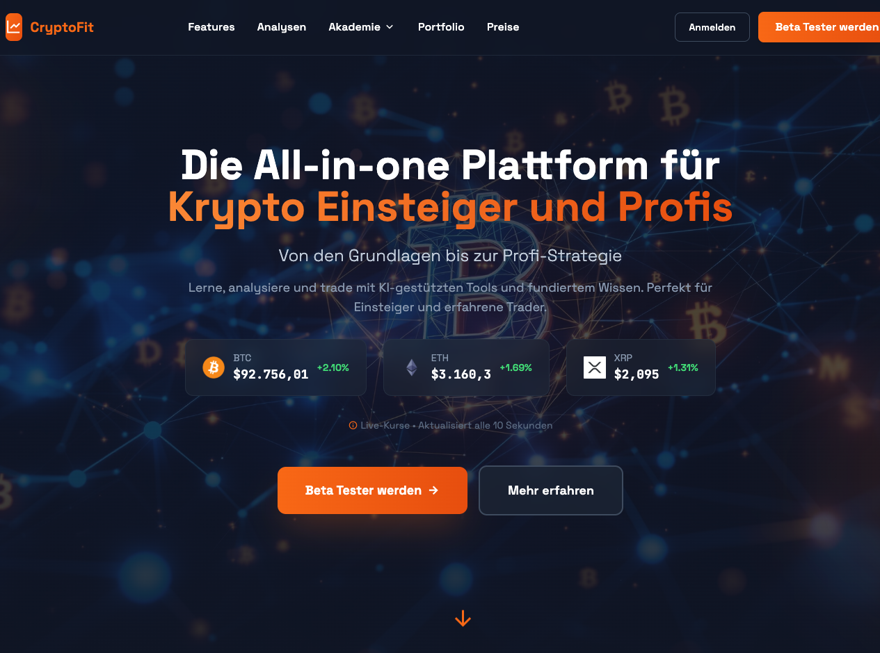 CryptoFit - KI-gestützte Krypto-Trading-,Analyse und Akademie Plattform - hohes Potenzial