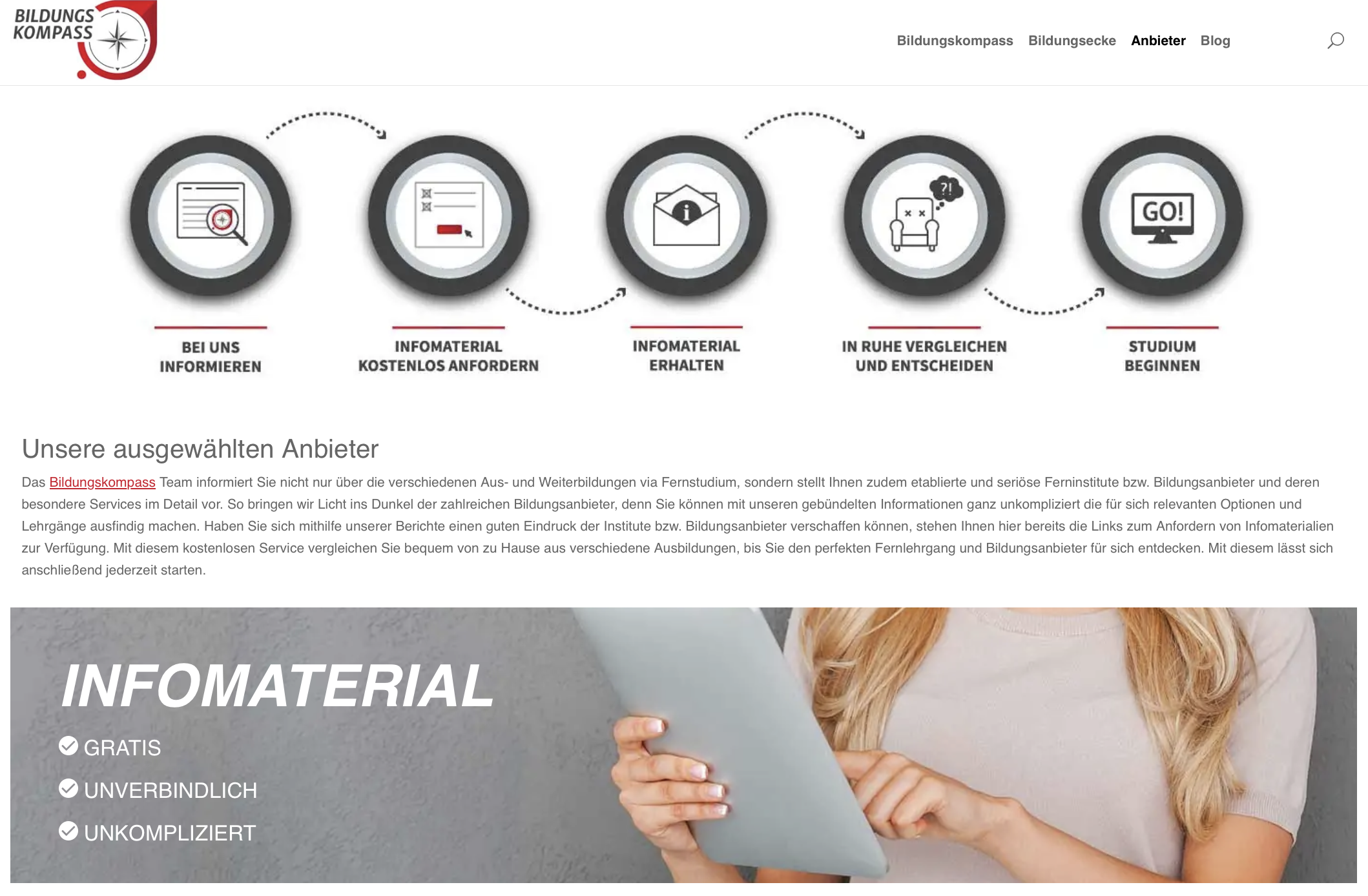Bildungskompass – Netzwerk aus Informationsportalen für Erwachsenenbildung, fokussiert auf Beraterberufe mit etabliertem Affiliate-Modell