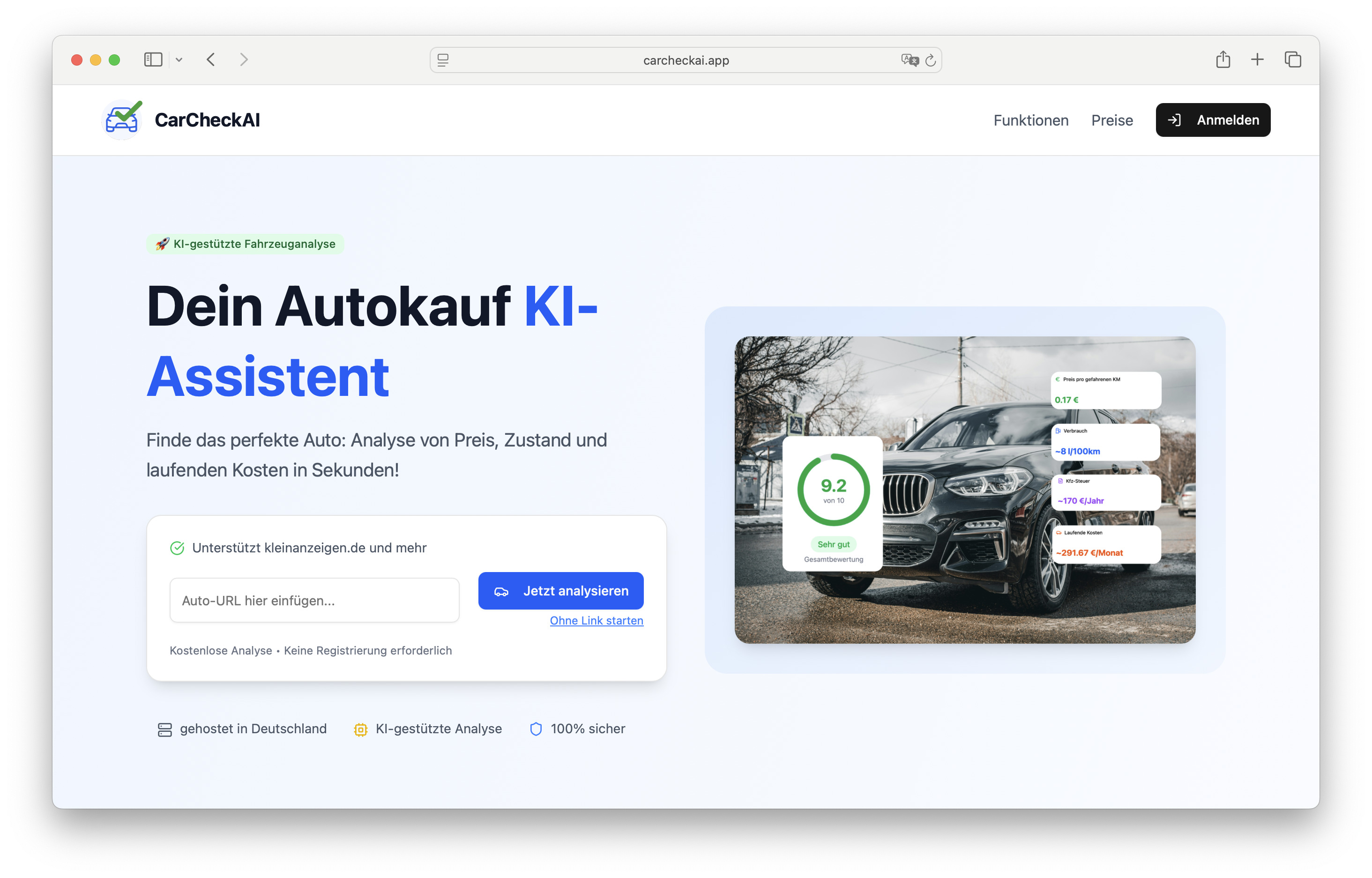 KI-Tool für Gebrauchtwagencheck - MVP - carcheckai.app - KI SAAS 